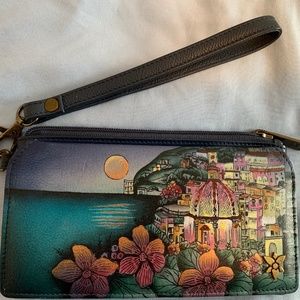WOMENS ANUSCHKA MOONLIT AMALFI HAND PAINTED LEATHER WALLET ORGANIZER WITH RFID